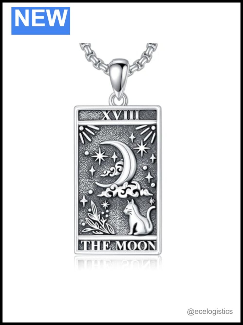 Sterling Silver Tarot Card Pendant Necklace, 925 Silver